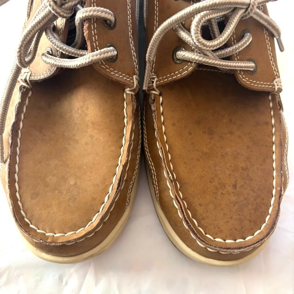 Chaps Classic Boat Shoes Camel Tan SZ 8.5 M Worn 1X